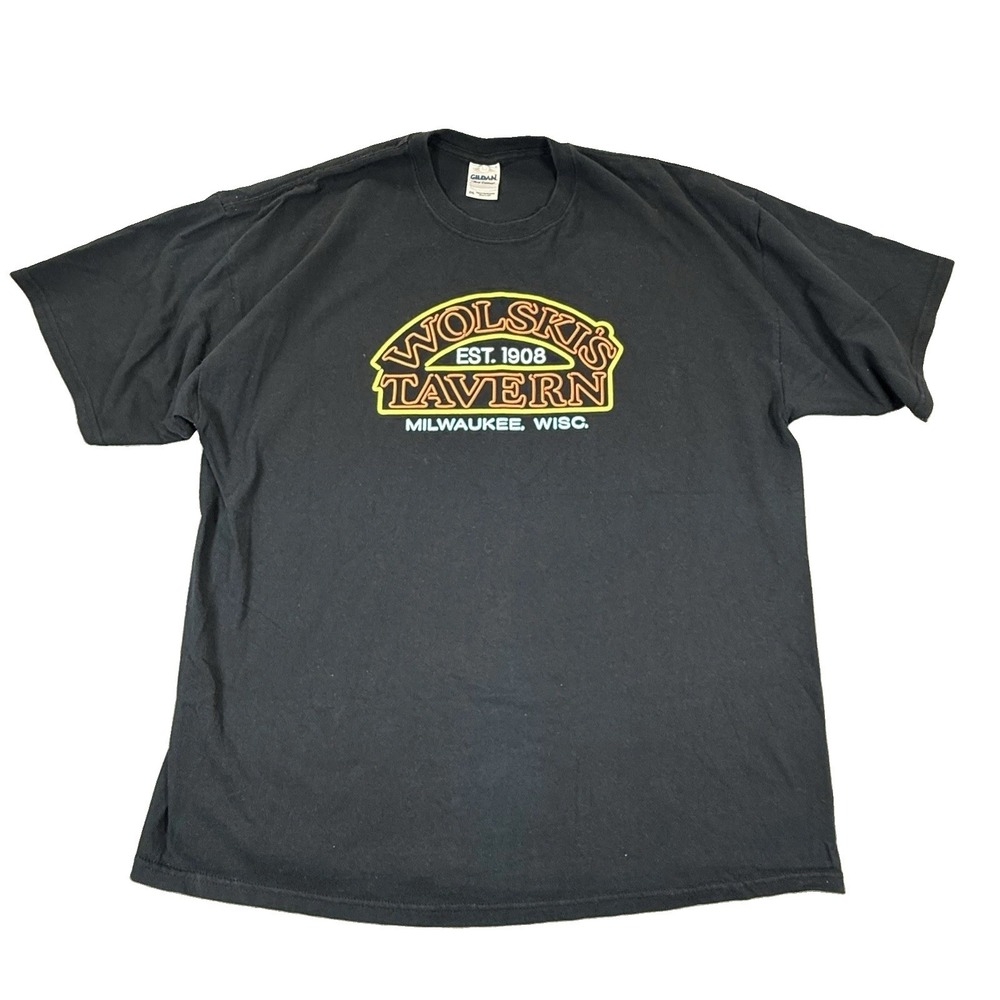 Gildan Wolskis Tavern Milwaukee Wisc Graphic T Shirt Black Mens 2XL Vintage 00s